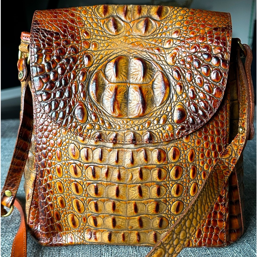 Brahmin leather cross body bag, flap cover with hidden snap